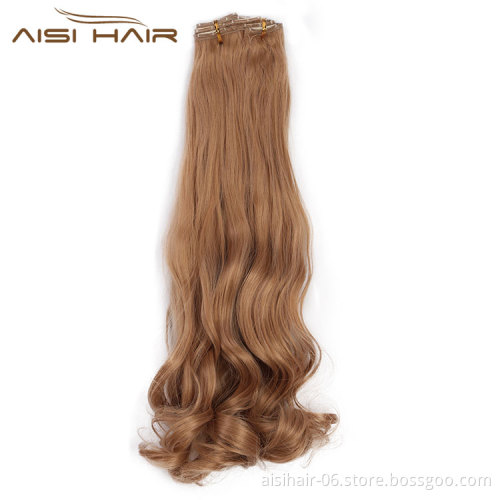 Aisi Hair 8 Pcs Full Head Long Wavy Synthetic 18 Clips In Hair Extensions Blonde Black Brown Hairpieces For Women